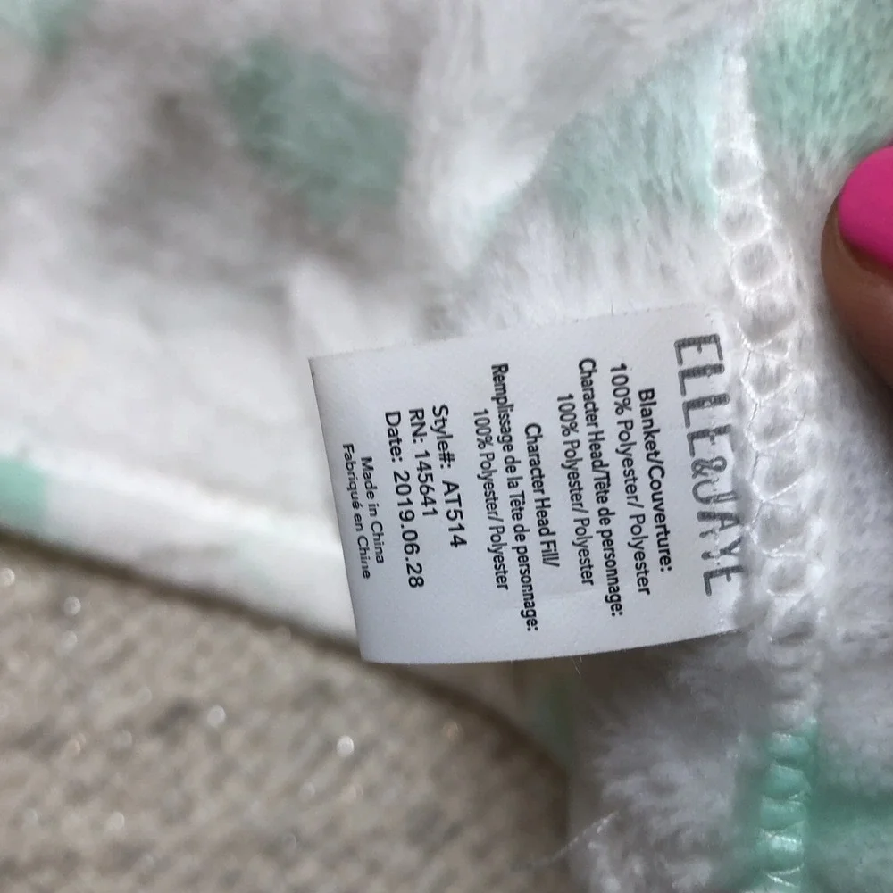 Elle & Jaye Gray Elephant White Green Cloud Blanket Lovey Security Blanket